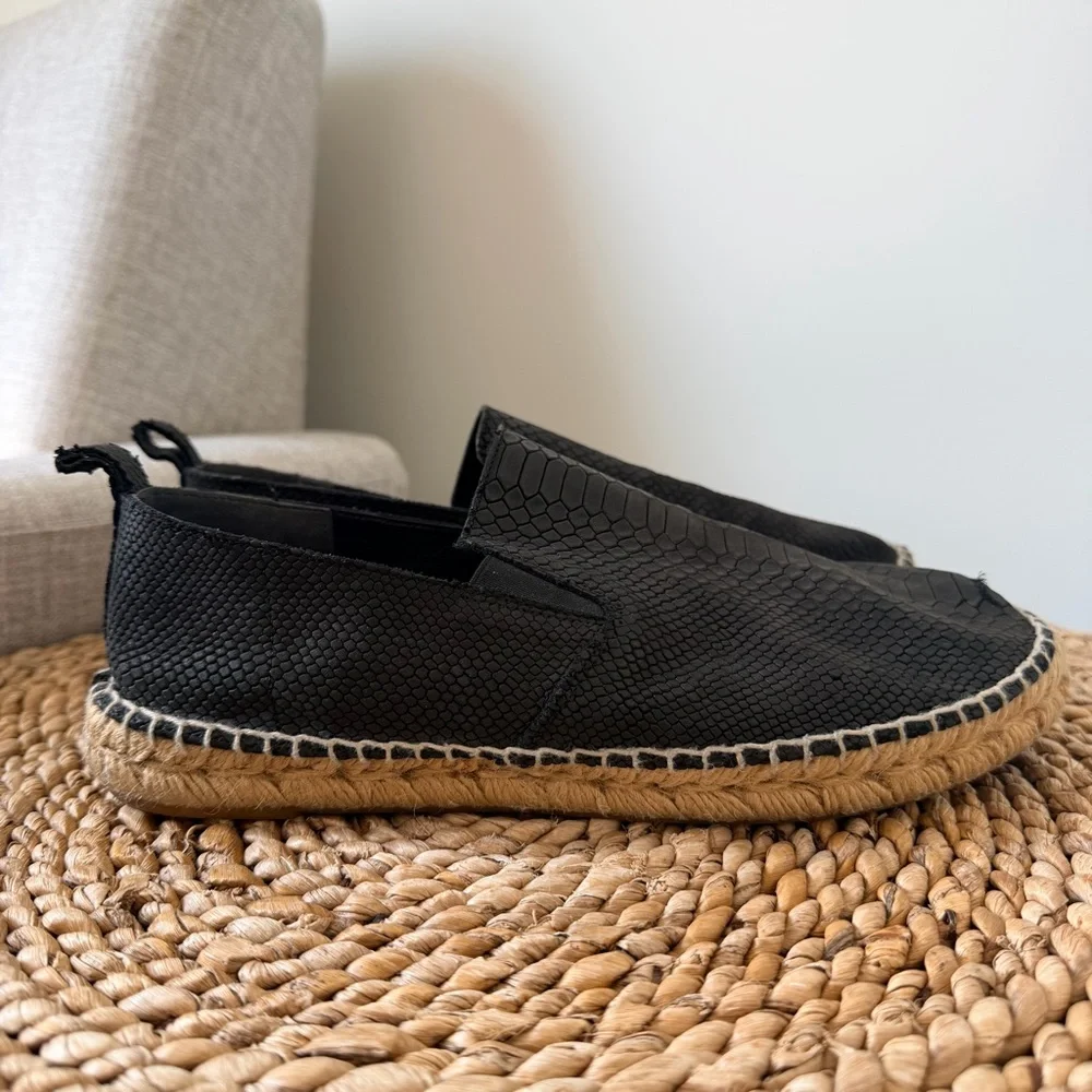 Vince Black Textured Espadrille Slip-Ons